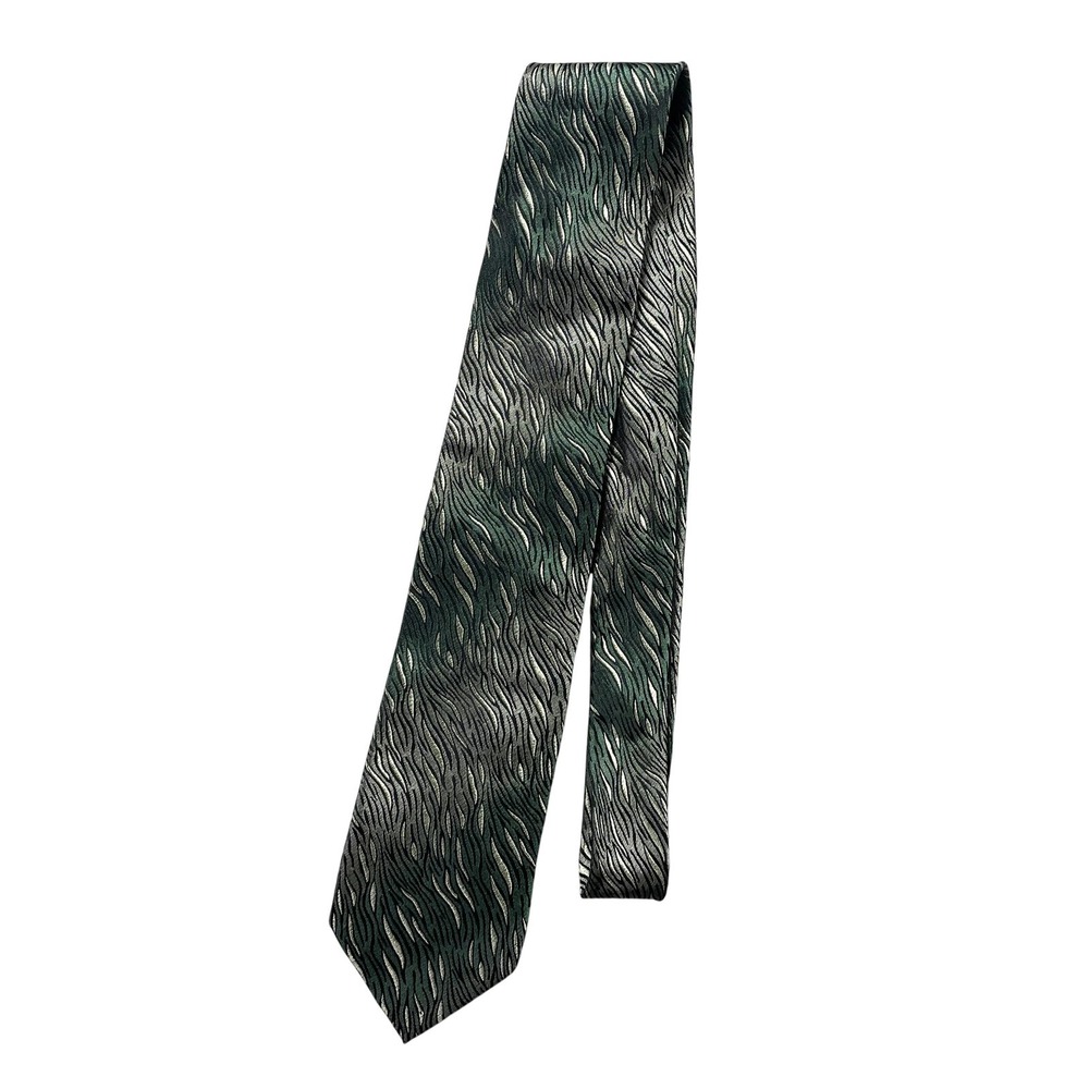 Mario Ferrari Tie Mens One Size Green Geometric Pointed Woven Silk Necktie